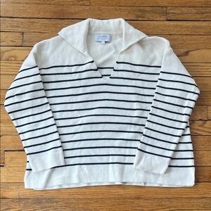 La Ligne V-Neck Polo Striped Sweater Cotton Cashmere
